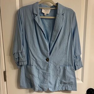 H by Halston Sky Blue Blazer with Ruffle Sleeves